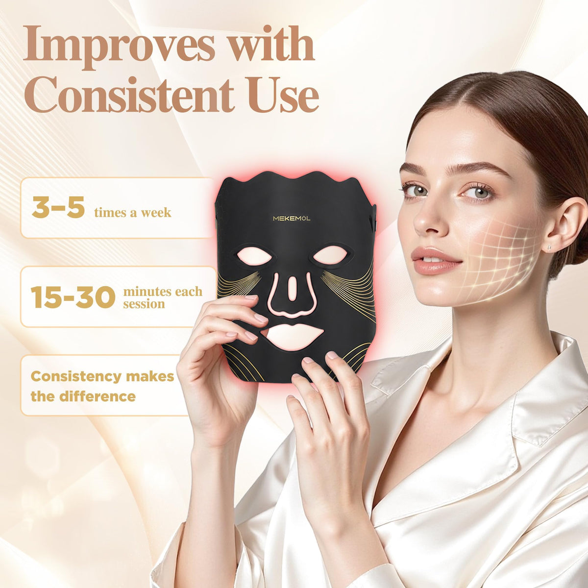 Red Light Mask for Face Neck with Eye Protection - MEKEMOL Official Imagery - 5