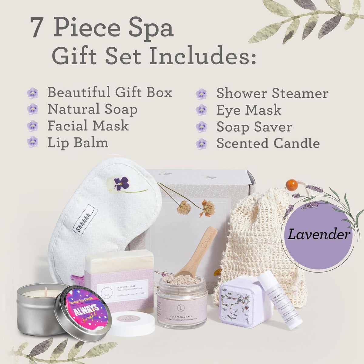 Lizush Luxury Spa Gifts for Women 7 Piece Lavender Gift Set - Lizush Official Imagery - 3