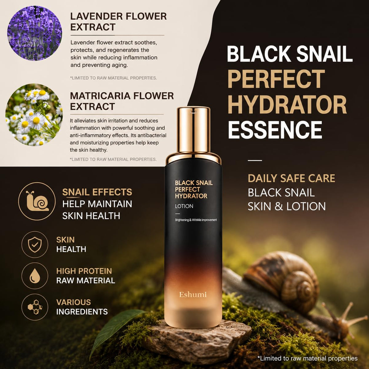 ESHUMI Black Snail Perfect Hydrator Lotion, Brightening & Wrinkle Improvement, Korean Premium Skincare 120ml/4.05 fl.oz 