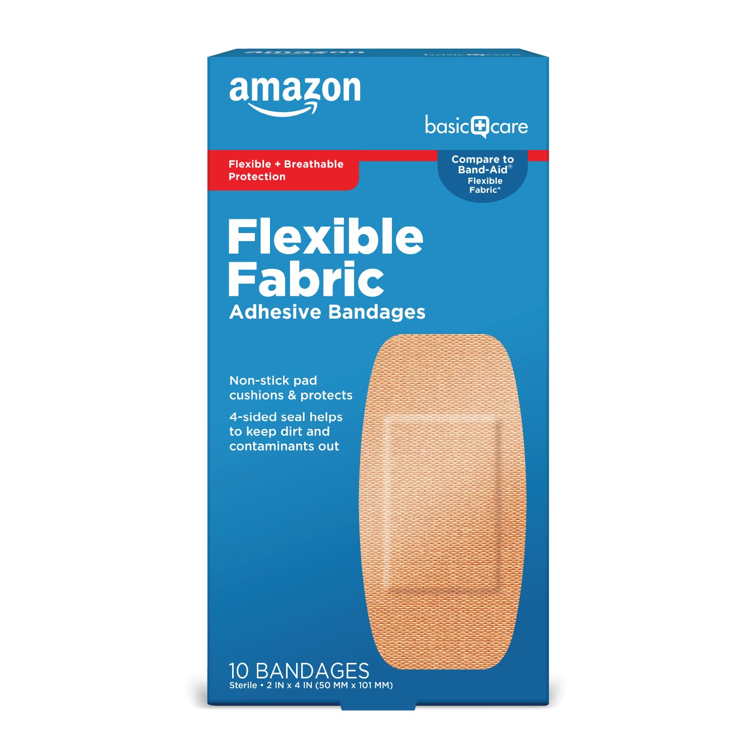 Amazon Basic Care Flexible Fabric Adhesive Bandages, XL (2 in x - Product Imagery