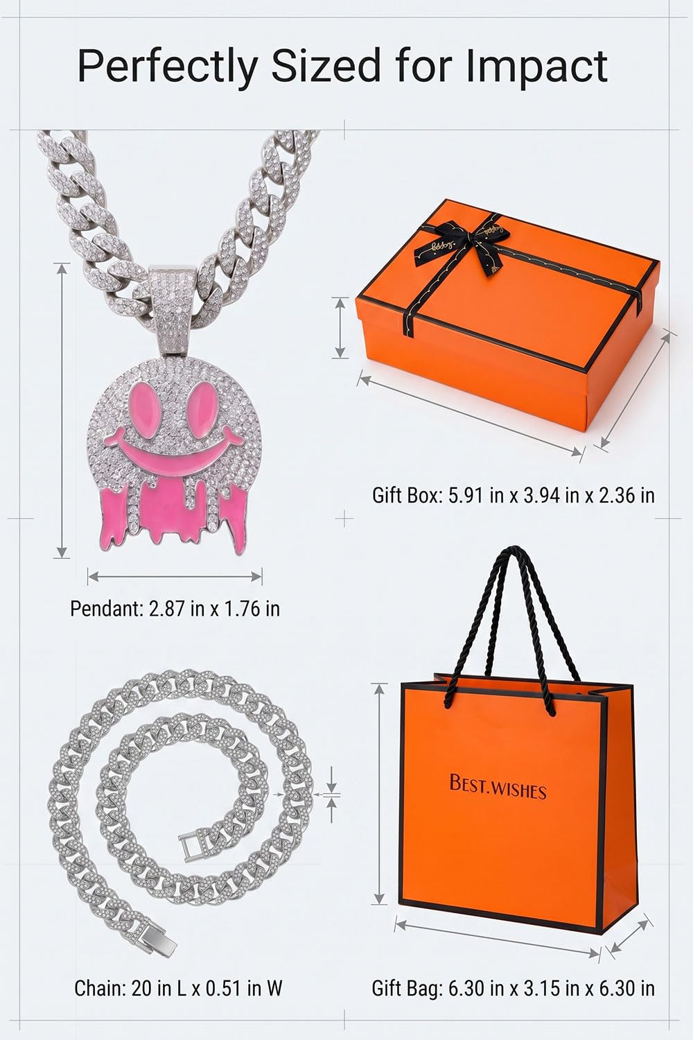 RFCAW 5-in-1 Interchangeable Mood Pendant Necklace Set, Iced Out Dripping Face Enamel Charms with Cuban Link Chain, Hip 