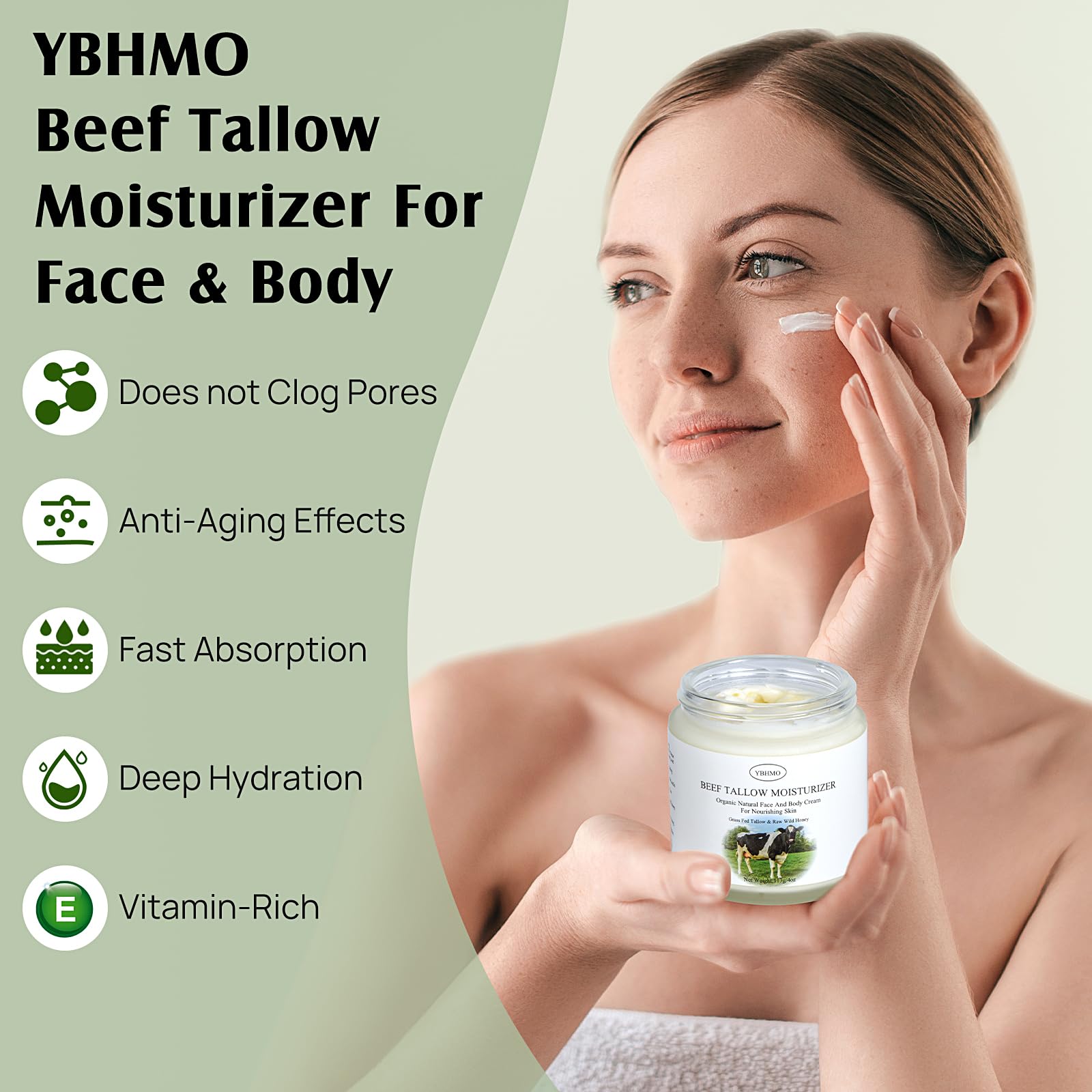YBHMO Grass-Fed Beef Tallow & Honey Moisturizer 4oz
