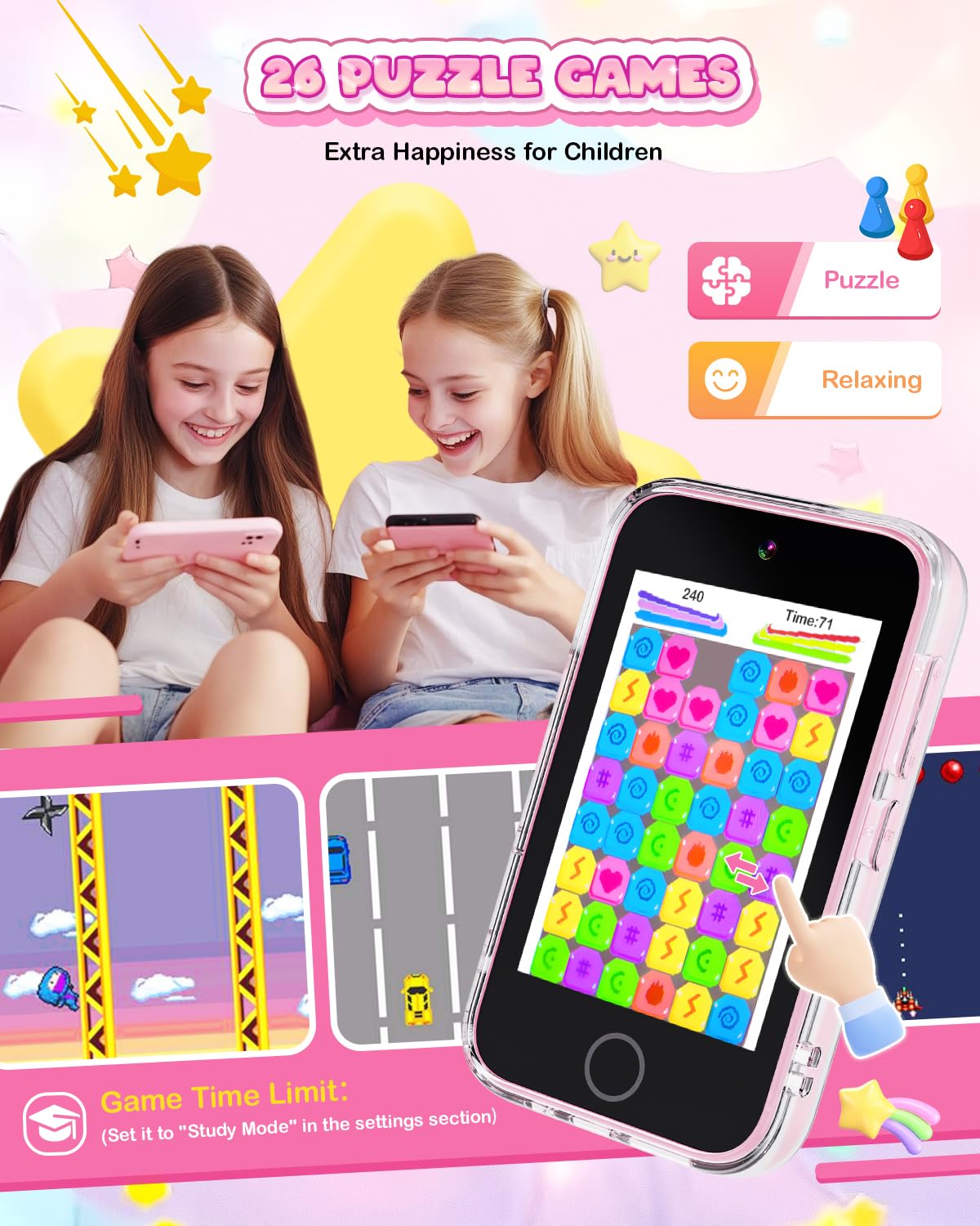 Meetrye Kids Smart Phone,3.5" Touchscreen Learning Toy Phone for Girl,Pink – packaging and label