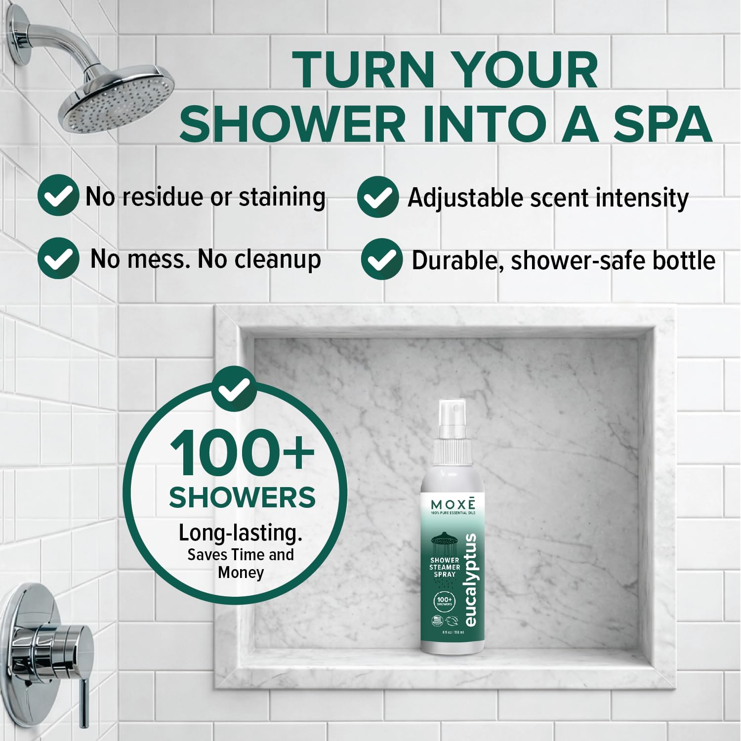 MOXĒ Eucalyptus Shower Mist – 100% Natural Aromatherapy Spray