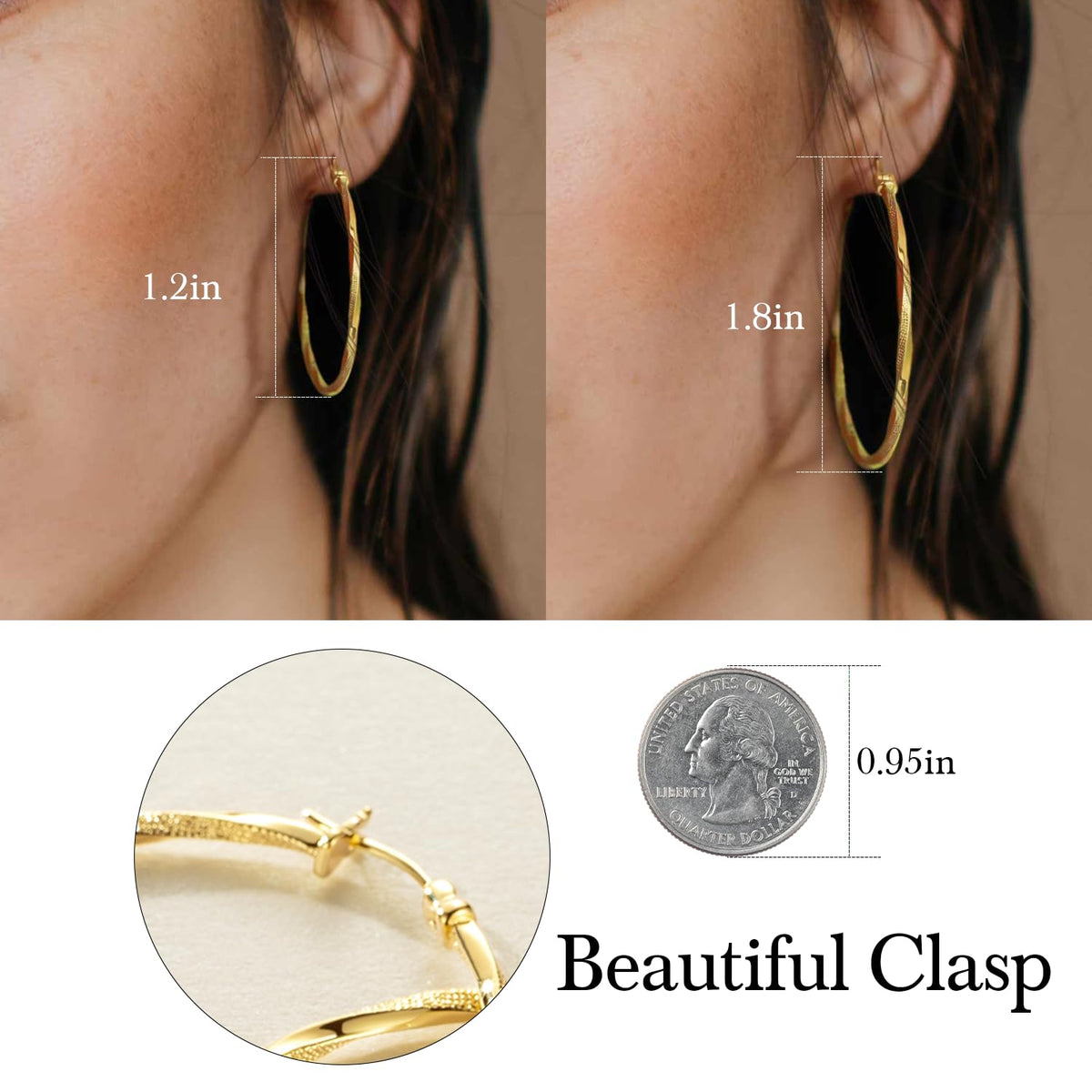 Verniflloga 14K Gold Hoop Earring for Women Earrings Gold Hoops – close-up detail in Yellow Gold