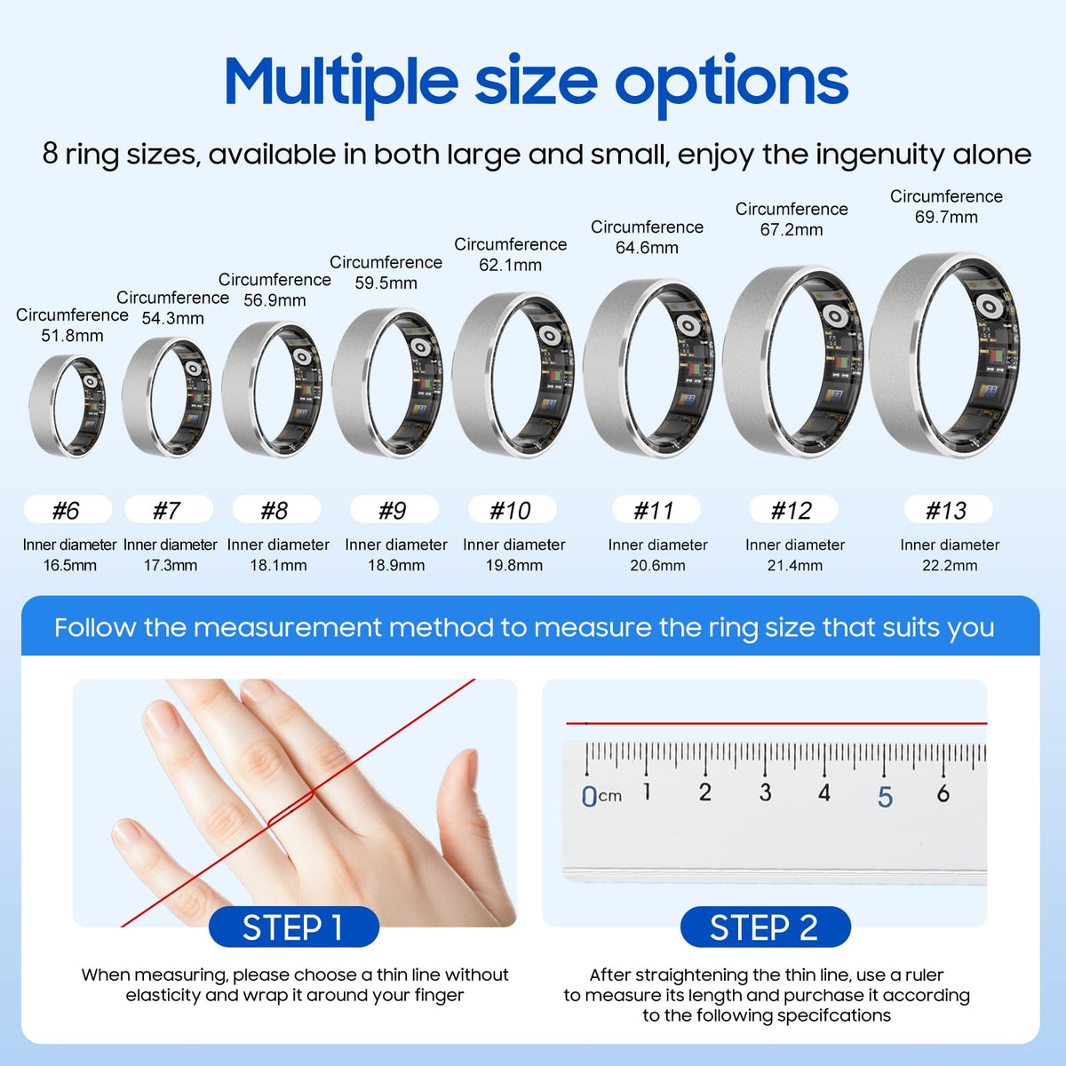prxxhri Smart Health Ring Fitness Tracker with Stress & Sleep Monitoring, Waterproof Activity Tracker, Compatible with i