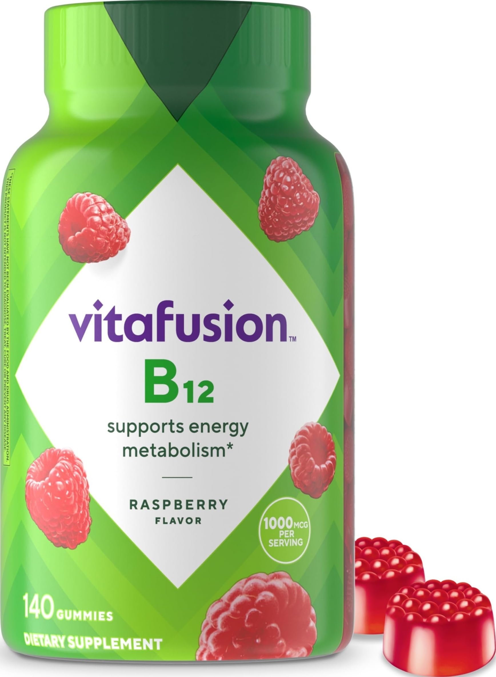 Vitafusion Vitamin B12 1000 mcg | 140 Gummies | Yummy Raspberry - Product Imagery