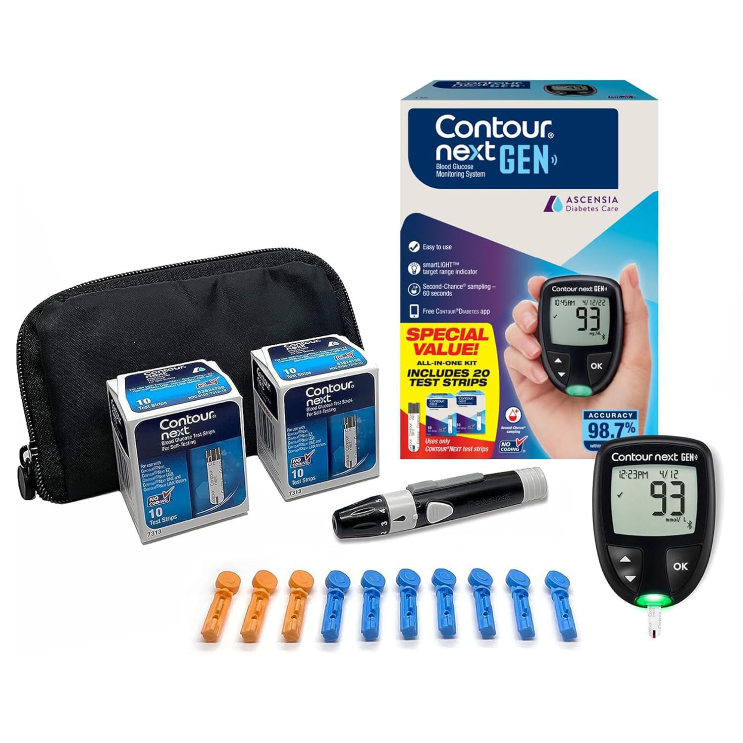 Ascensia CONTOUR NEXT GEN Blood Glucose Monitor All in One Kit + - Product Imagery