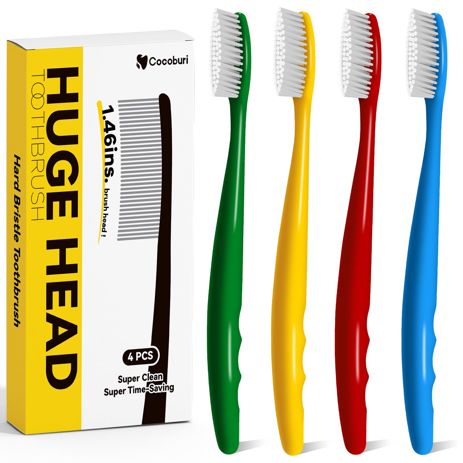 Huge Head Toothbrush,Hard & Firm Toothbrush for Adults 4 Pack - Product Imagery