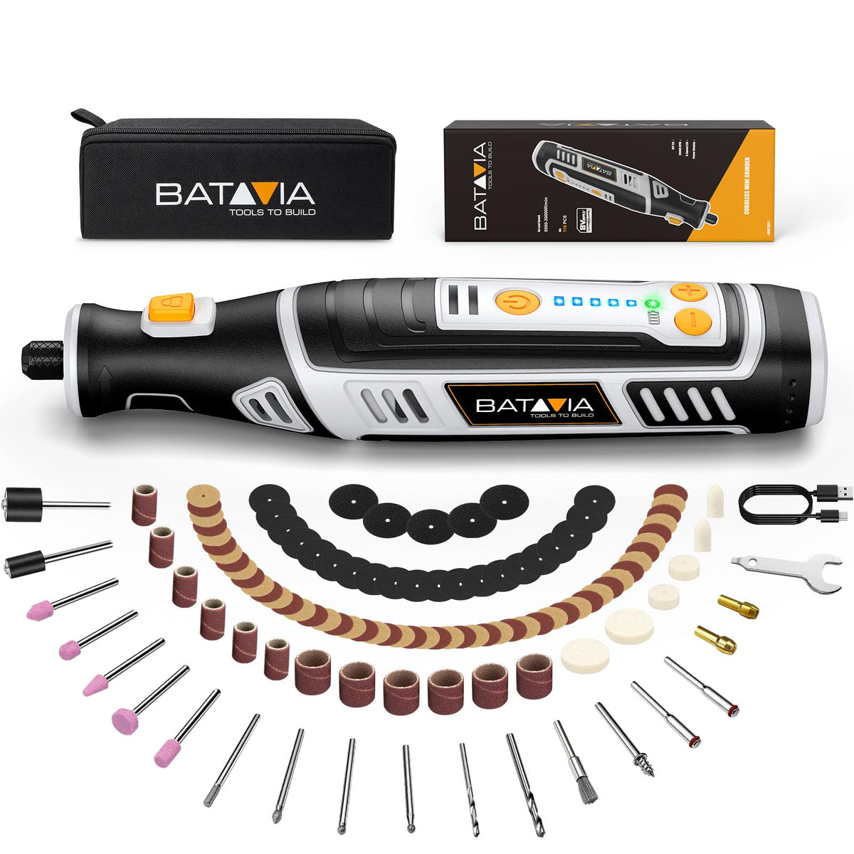 BATAVIA 8V Cordless Rotary Tool, 5 Speed 117PCS Kit for Engrave/Sand/Drill – Grey