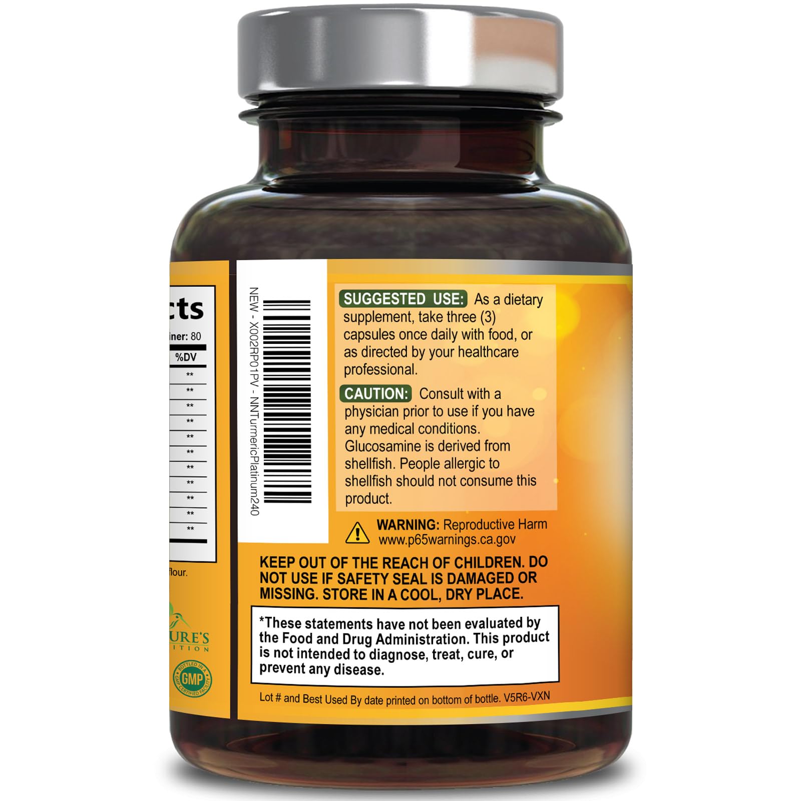 Turmeric Curcumin Supplement - 95% Curcuminoids with Glucosamine, Ginger & MSM, BioPerine Black Pepper Extract for Best Absorption, Natural Vegan Joint Support, Non-GMO, Bottled in USA - 240 Capsules