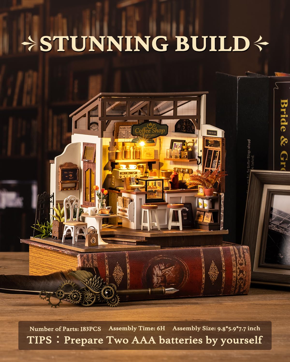 Rolife Coffee Shop DIY Miniature House Kit, Wooden Craft Gift for Adults