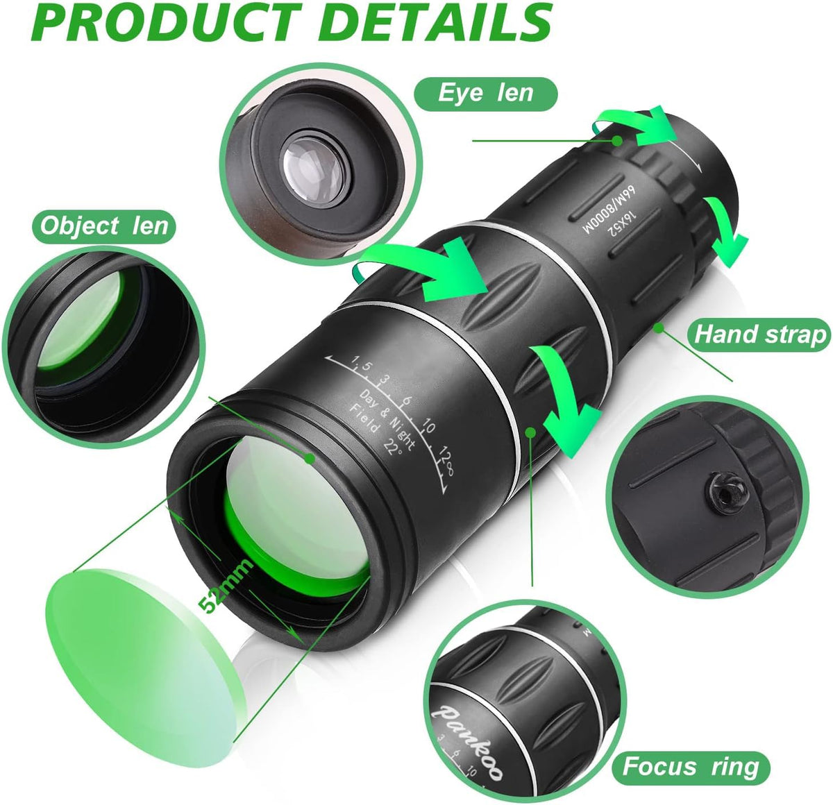 Sihea 16X52 Mini Monocular Telescope High Powered for Adults, Birthday Gifts for Men Dad Him Husband Teen Boys, BAK4 & F