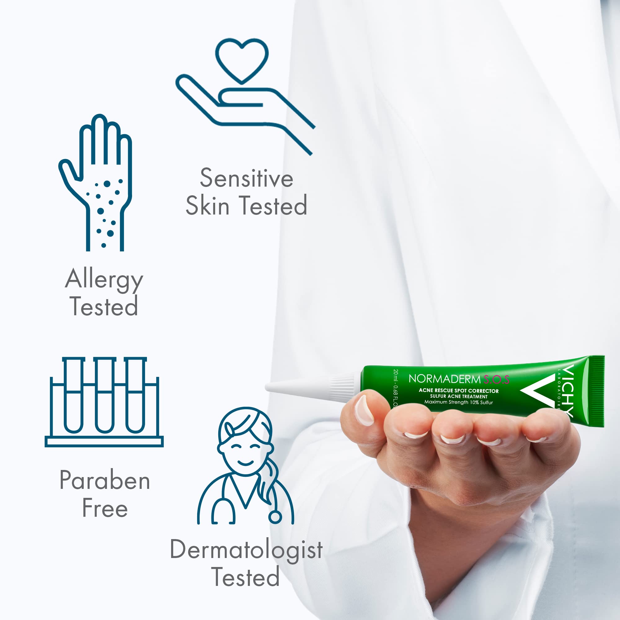 Vichy Normaderm S.O.S Acne Rescue Spot Corrector, Acne Spot Treatment for Face with 10% Sulfur, Niacinamide & Glycolic Acid, Suitable for Sensitive Skin