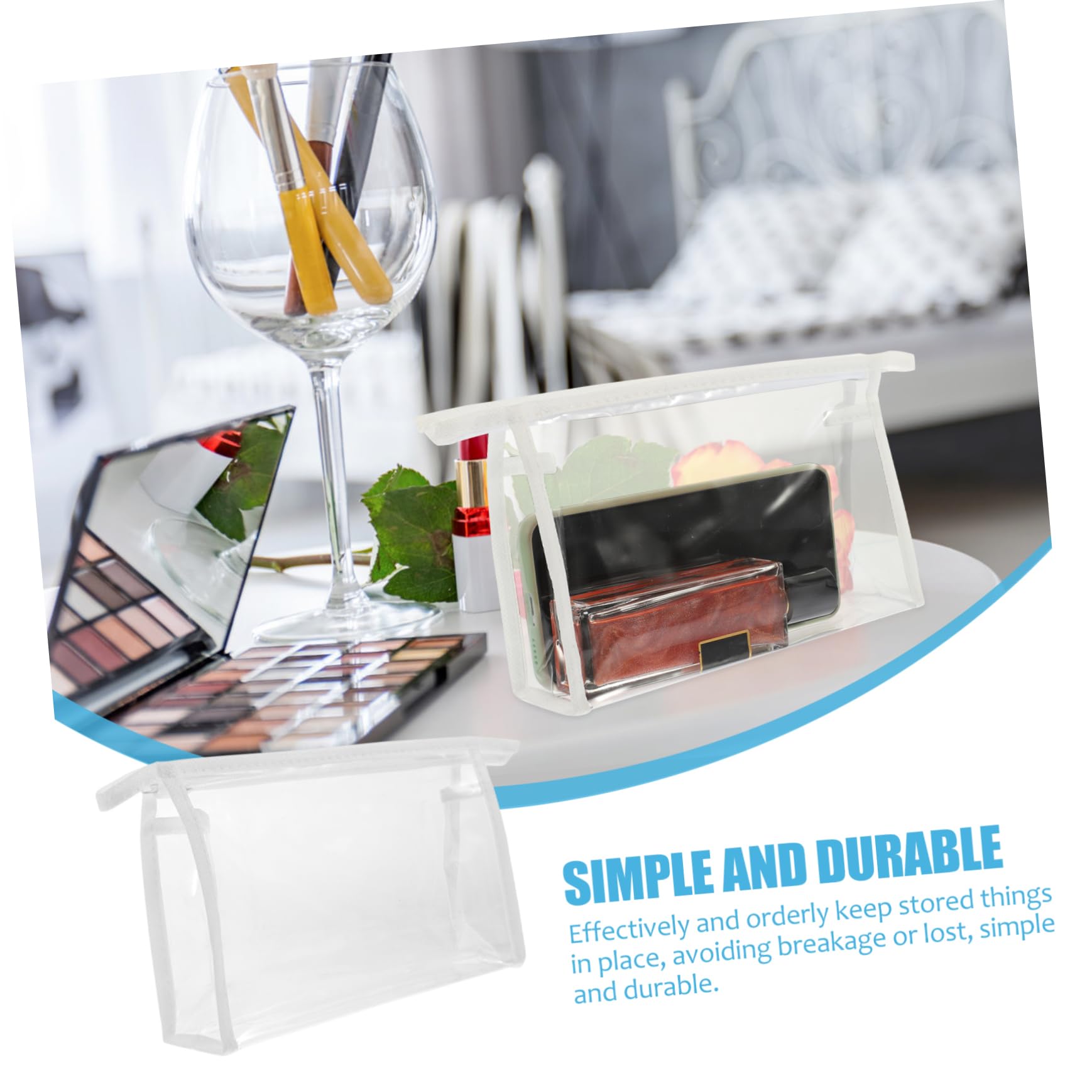 EXQUIMEUBLE travel skincare bag with zippered compartments, lightweight cosmetic case for toiletries and makeup organization.