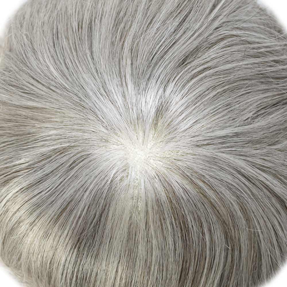 Curve Hair Mens Toupee Human Hair Piece Replacement System Monofilament Wig Hair Unit for Men Durable Poly Coated Mens Hairpiece (#365 Dark Brown+65% Gray, 8"X10")