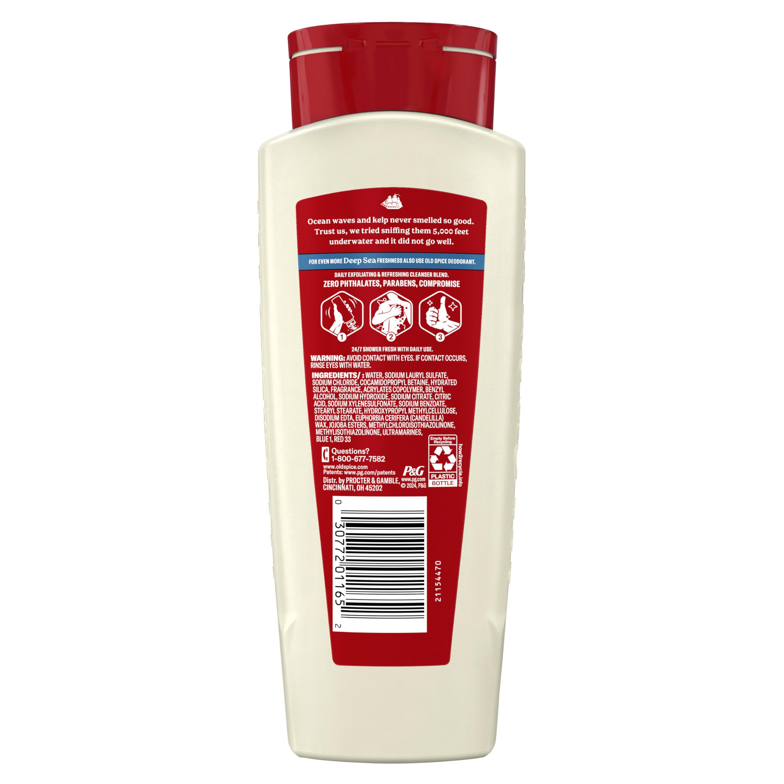 Old Spice Men’s 24/7 Shower Fresh Body Wash with ocean waves scent, exfoliates and cleanses skin, 18 oz bottle, pack of 4