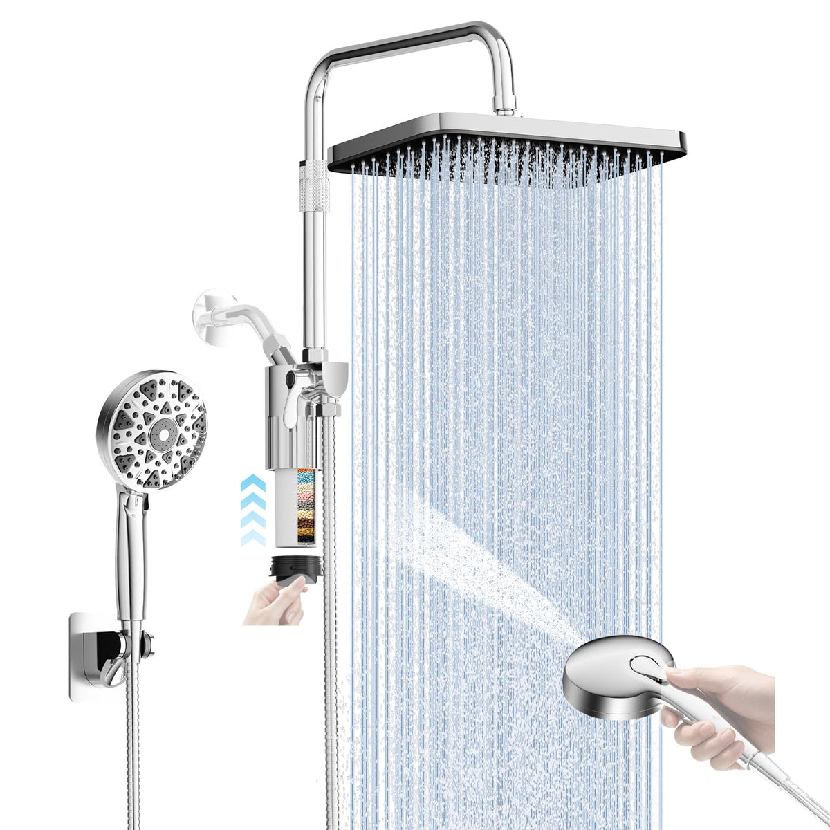 PLVREO Shower Head with Filters Rain Filtered Shower Heads with Handheld Chrome – Chrome