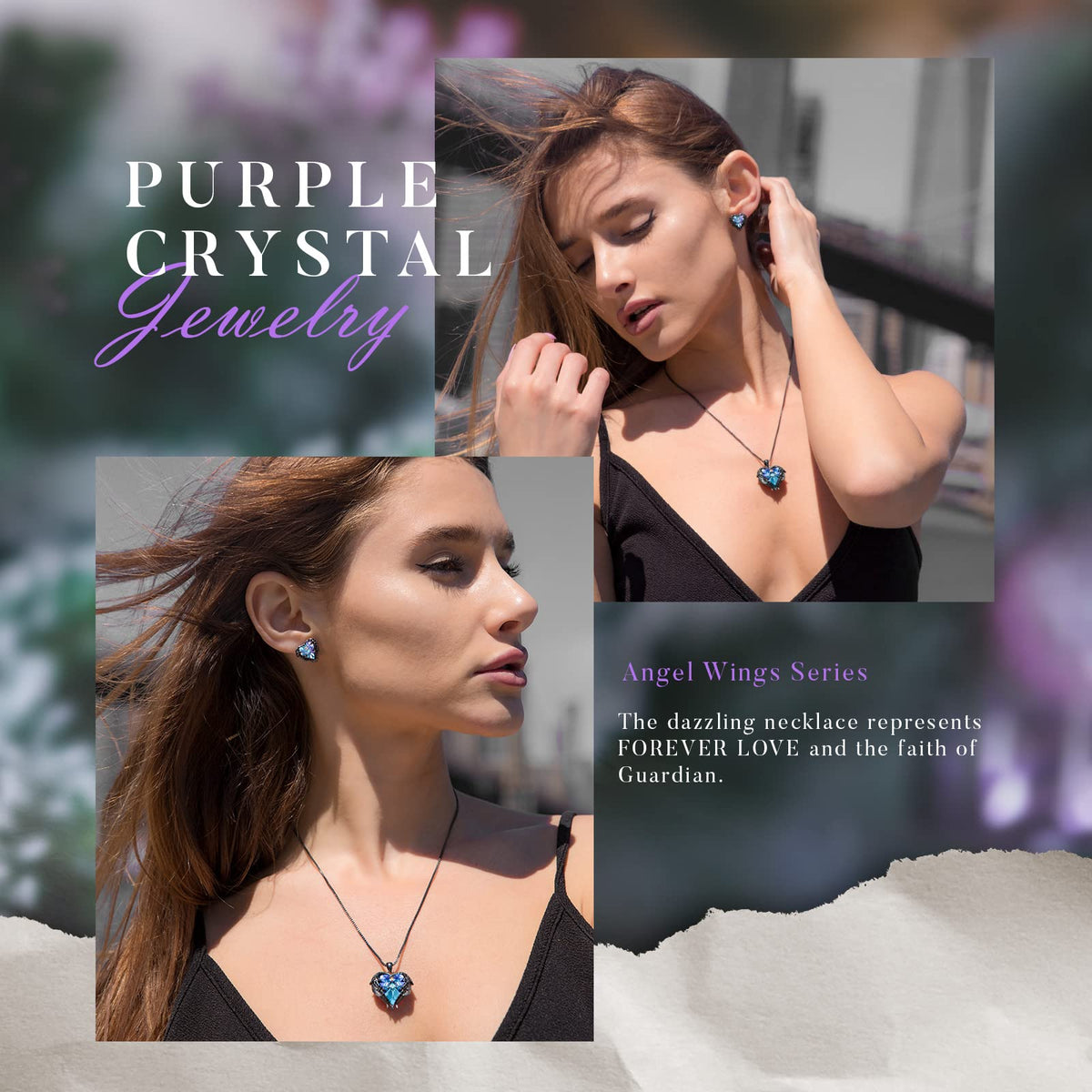 CDE Angle Wings Heart Pendant Necklace and Earrings Jewelry Gift for Women – alternate angle