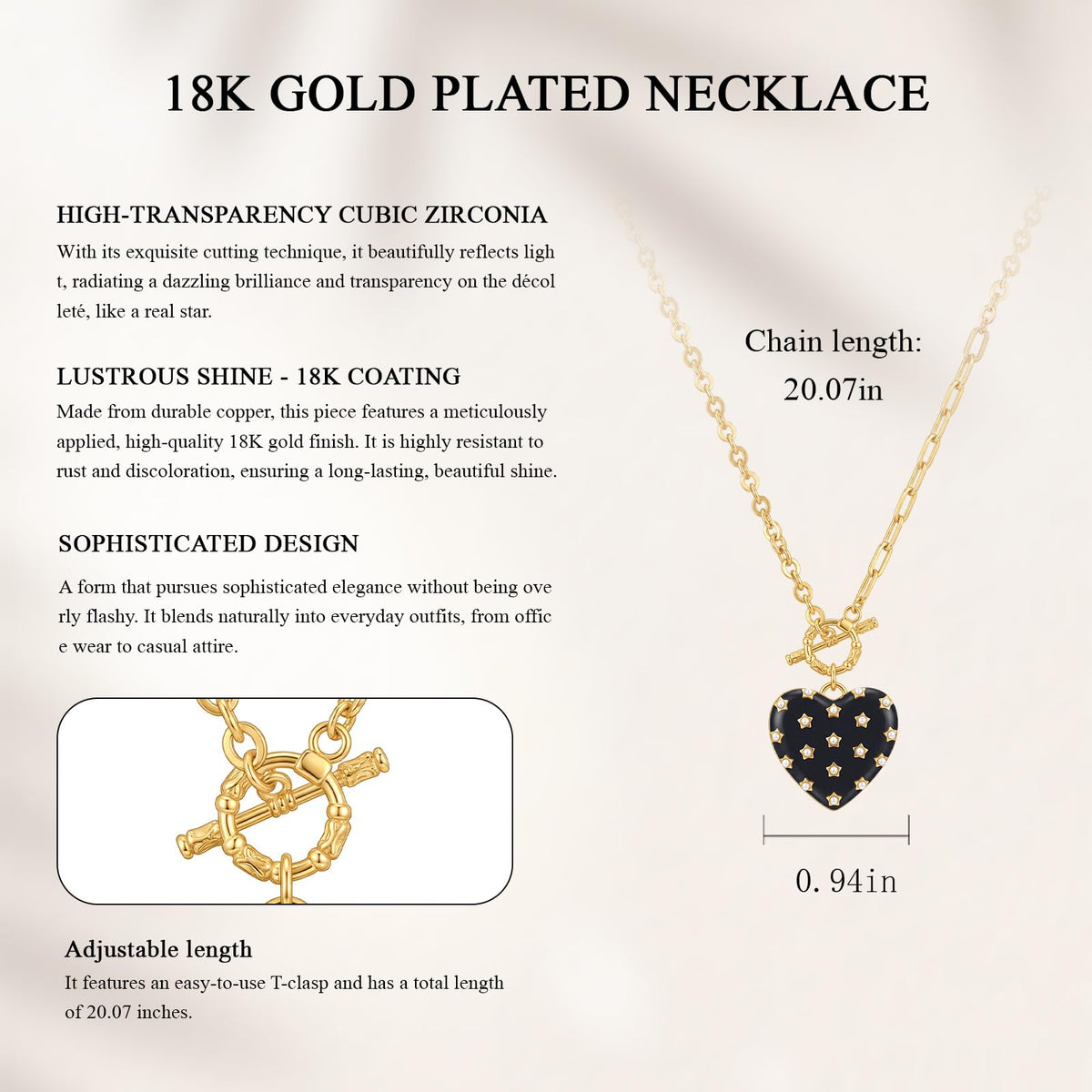 Tessalyn Heart Necklace for Women, 18K Plated Gold Chunky Chain Neckalce – close-up detail in Heart Necklace