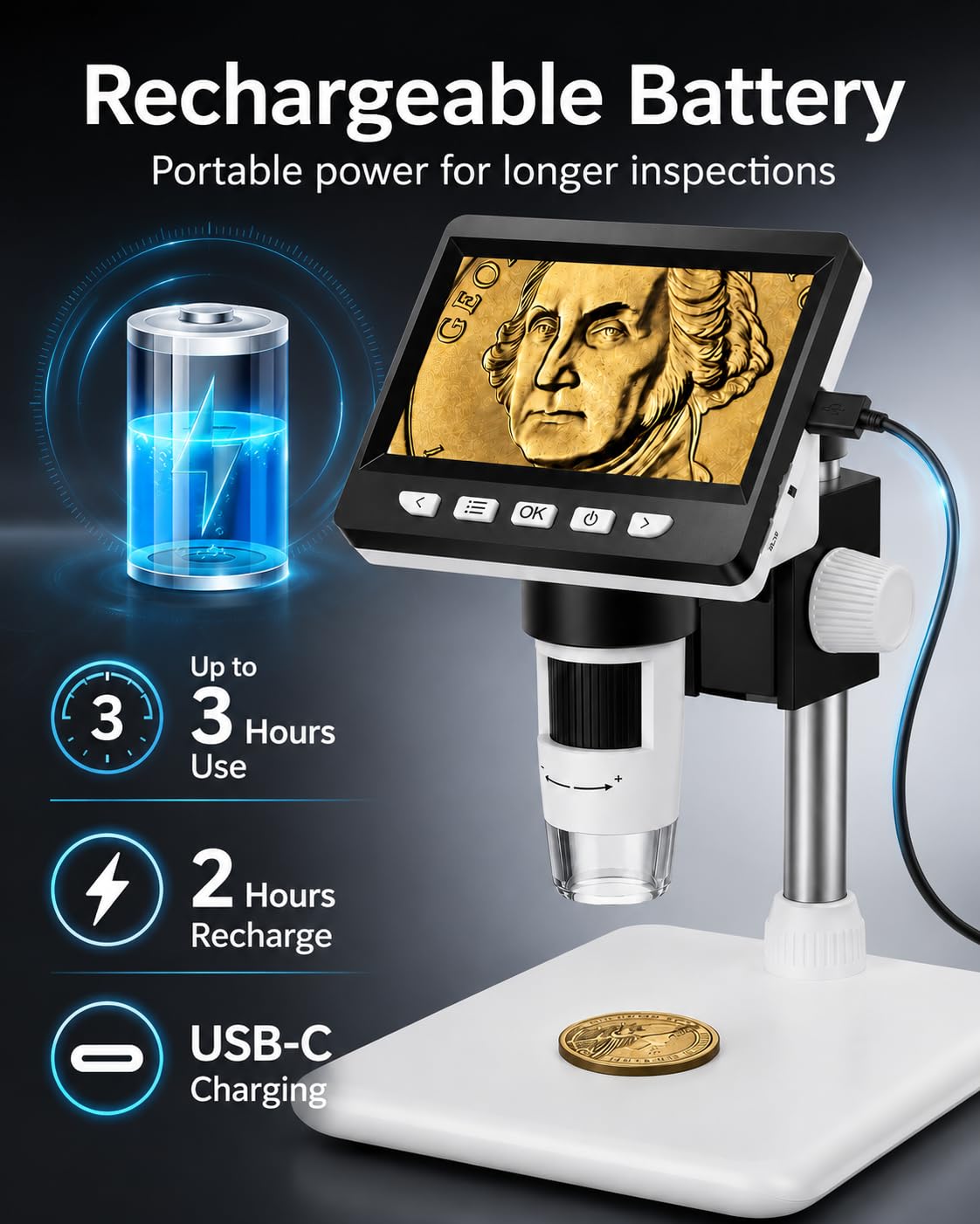 1000X Digital Coin Microscope 4 3 LCD Coin Magnifier with - AOPICK Official Imagery - 6