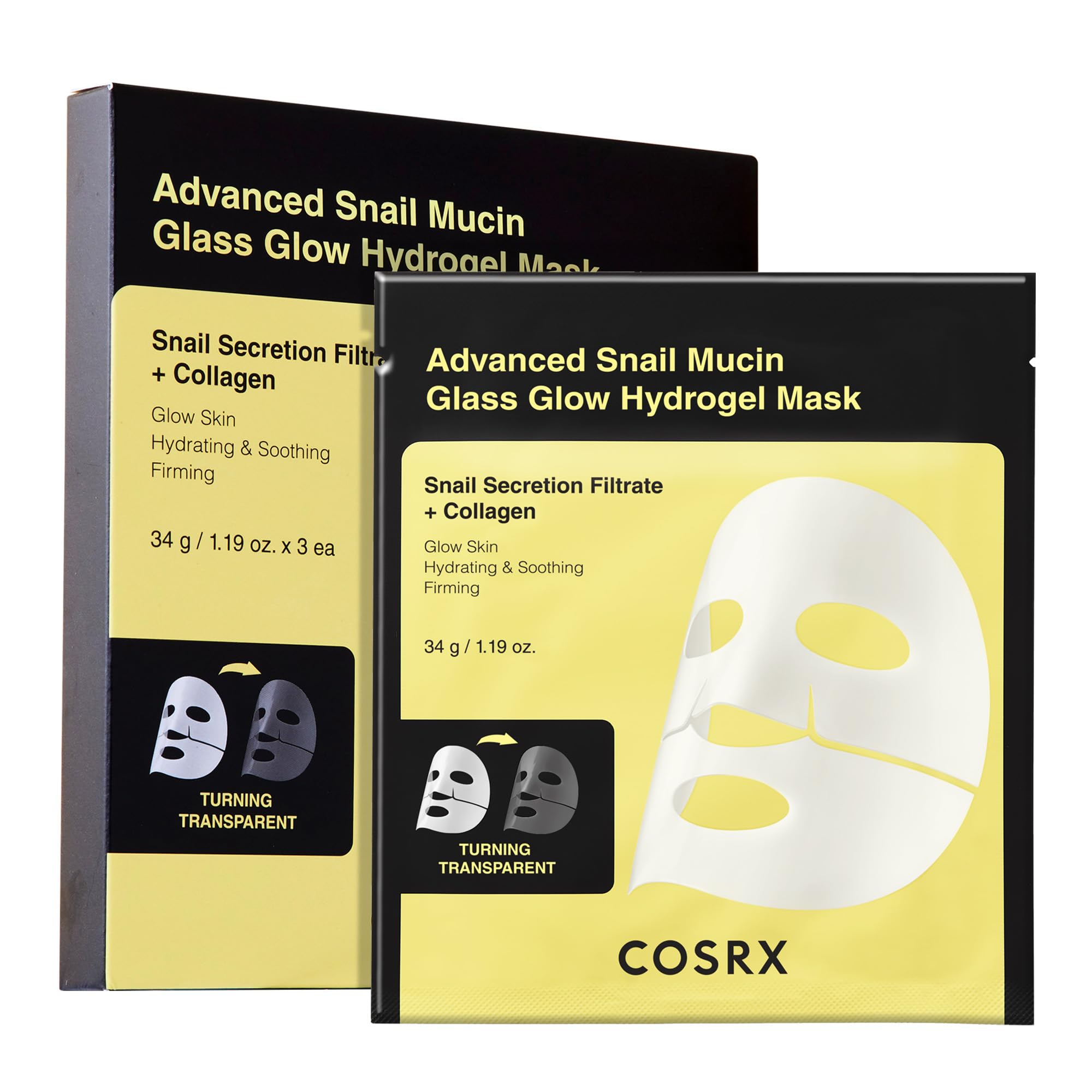 COSRX Advanced Snail Mucin Glass Glow Hydrogel Face Masks - Product Imagery