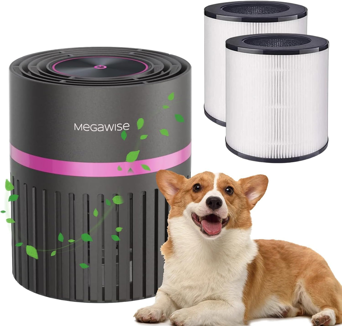 MEGAWISE Compact HEPA Air Purifier for Home, Office & Bedroom – Grey, 0.3