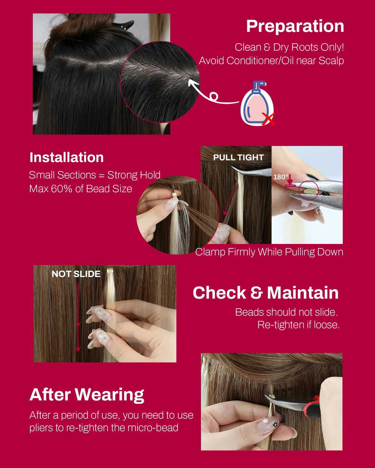 Moresoo Micro Bead Hair Extensions Real Human Hair, Brown Blonde Ombre – full view