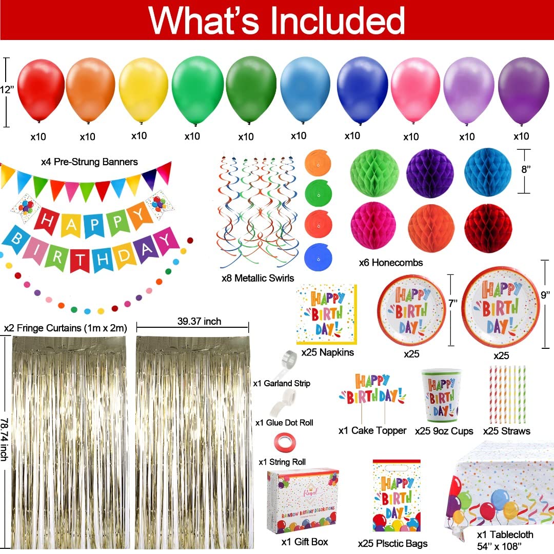REGAL DECORATIONS 275 PC Colorful Birthday Party Decorations for Boy, Girl- Rainbow Party Supplies, Happy Birthday Banne