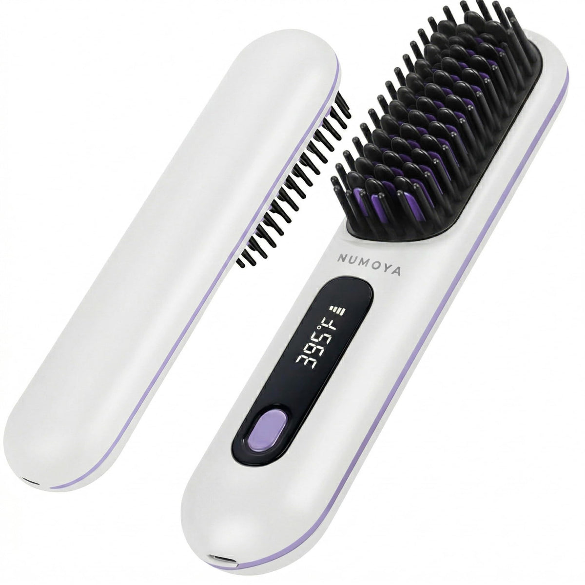NUMOYA Go Brush Pro Portable Cordless Hair Straightener Brush, Rechargeable MCH Fast Heating for Women Travel (White) – 