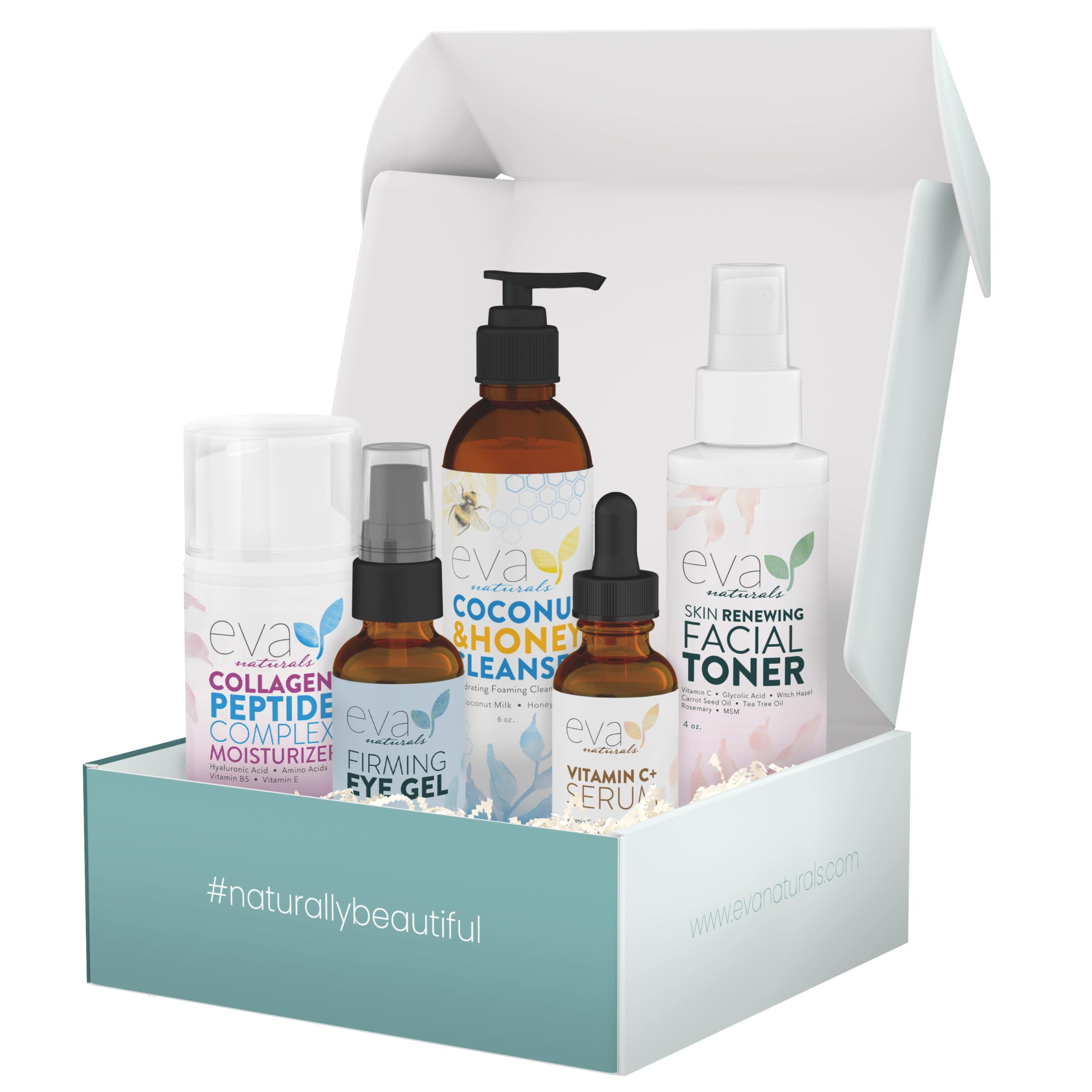 Eva Naturals 5-in-1 Rejuvenating Skincare Set, Cleanser, Toner & - Product Imagery