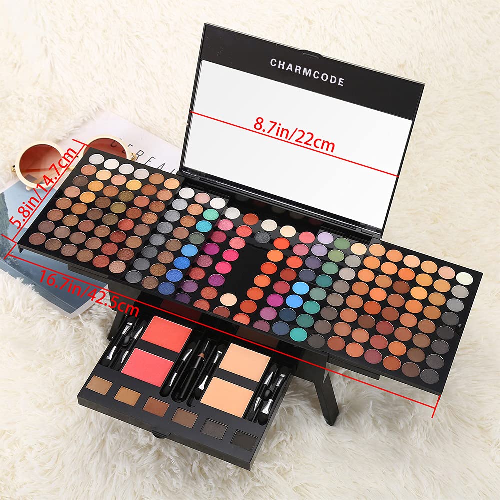 CHARMCODE 190 Colors Cosmetic Make up Palette Set Kit Combination with Eyeshadow Facial Blusher Eyebrow Powder Face Conc