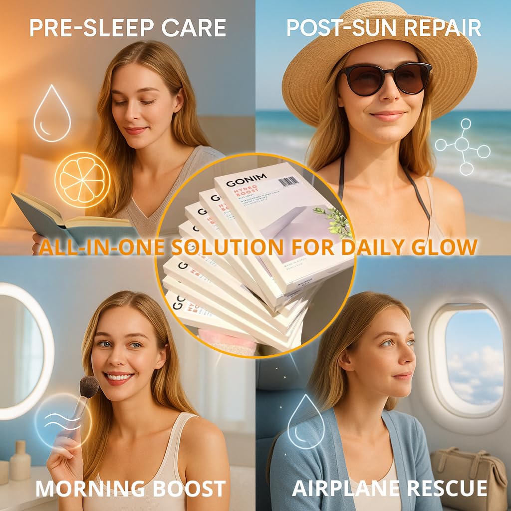GONIM Korean Face Mask, Hydrating Face Mask Sheet with Hyaluronic Acid – back view and specifications
