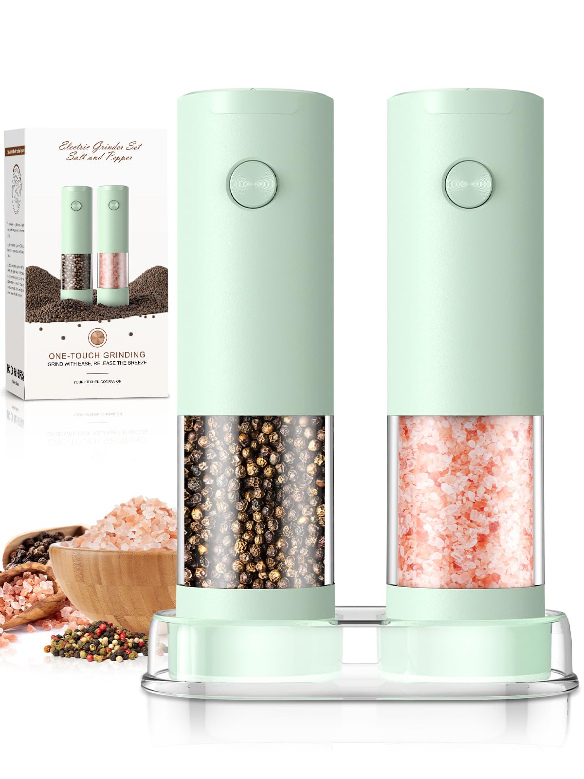 ioion Electric Salt and Pepper Grinder- Automatic Battery Pepper Mill Shakers Kitchen Essentials for New Home Adjustable