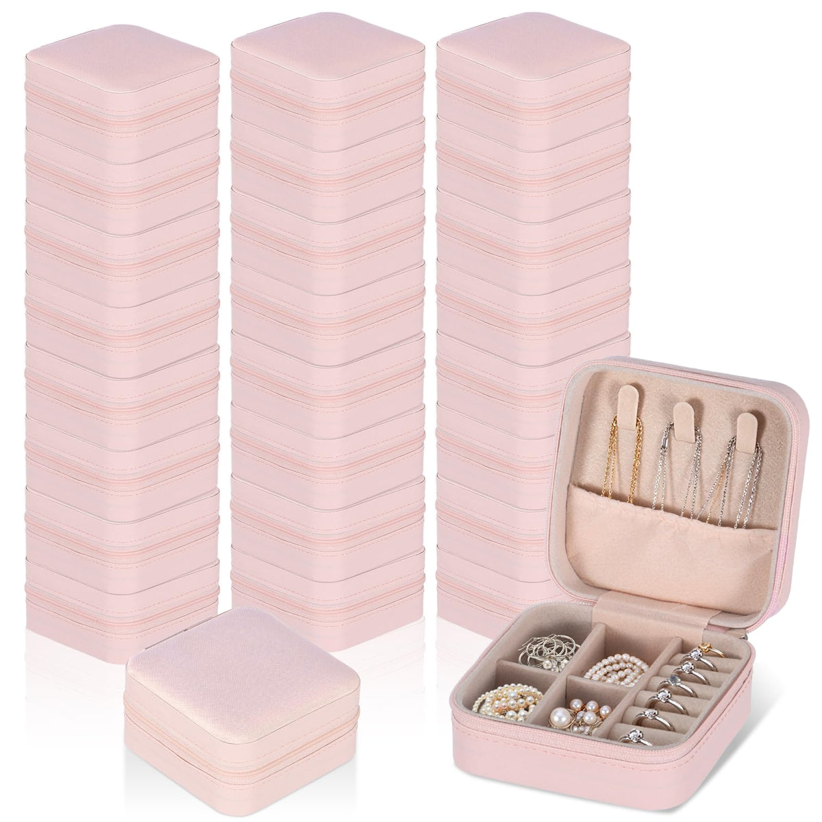 MegoSage 24 Pack Travel Jewelry Case, Pink Mini Necklace Box – Pink, Leather