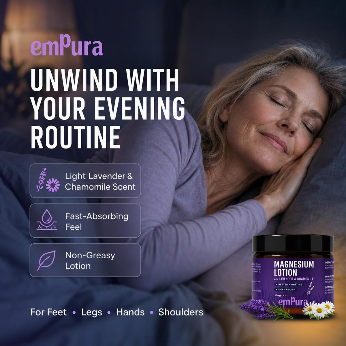 EMPURA Lavender Magnesium Lotion, Relaxing Gifts for Women, 4 Oz – packaging and label