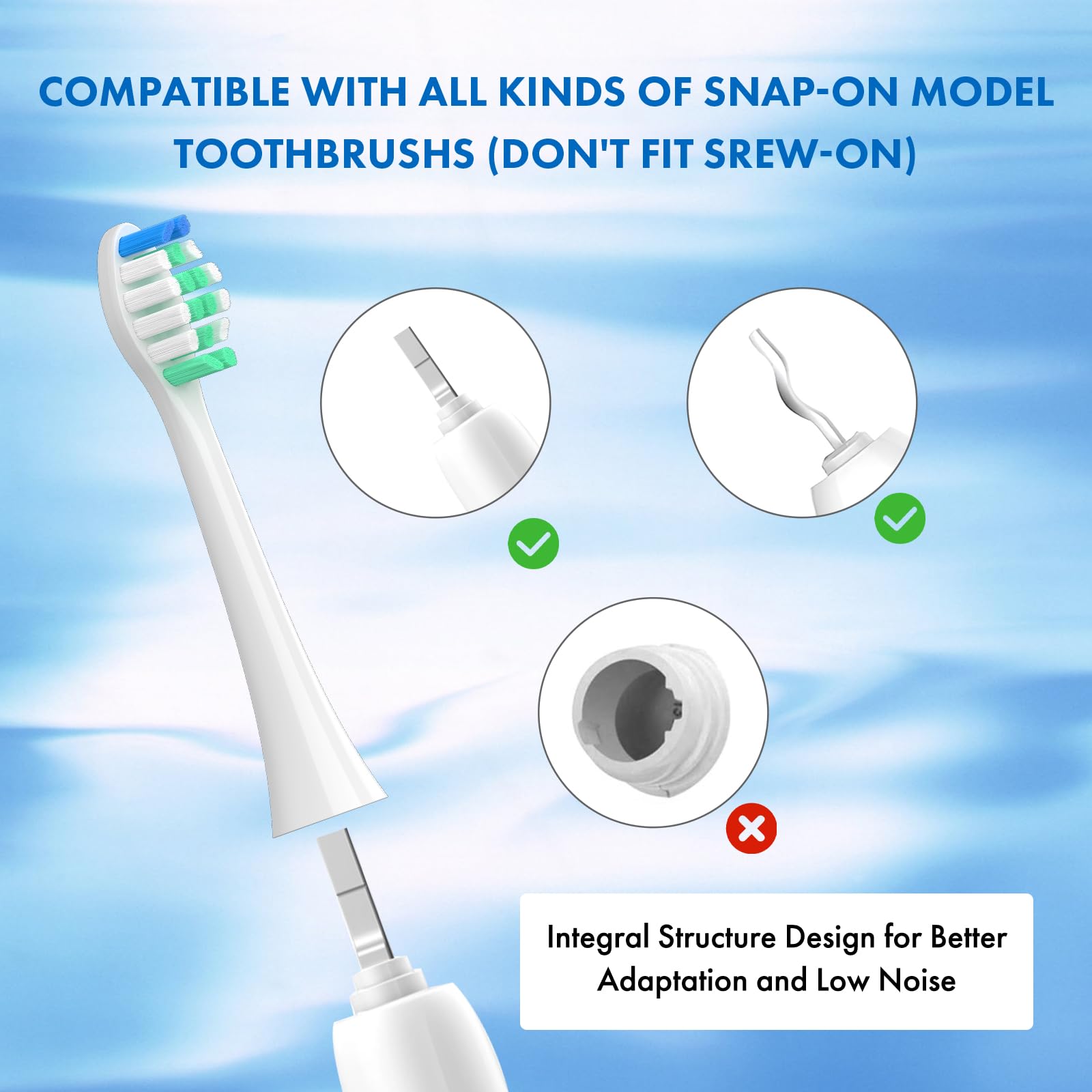 Topkitfice Sonicare replacement toothbrush heads, 10-pack of soft snap-on brush heads for gentle and effective cleaning.