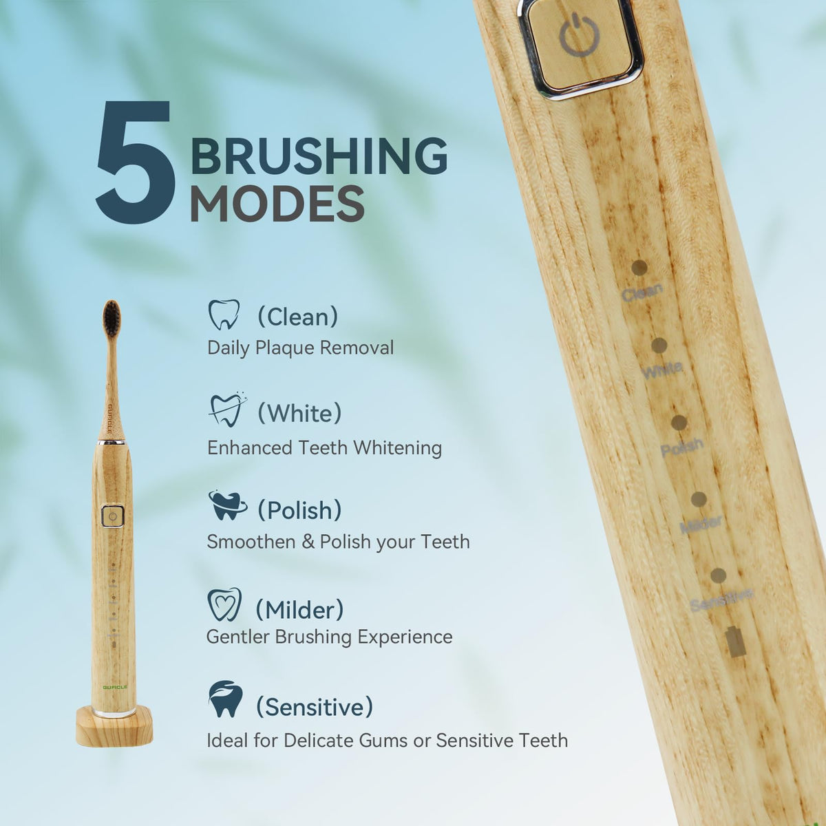 Bamboo Electric Toothbrush for Adults Soft Bristle - GUFICLE Official Imagery - 5