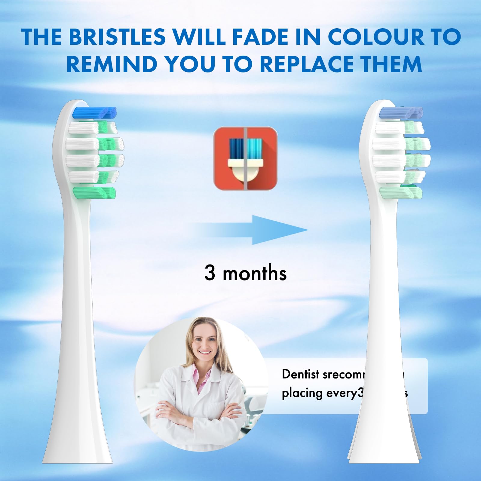 Topkitfice Sonicare replacement toothbrush heads, soft snap-on brush, 10-pack for gentle, effective teeth cleaning.