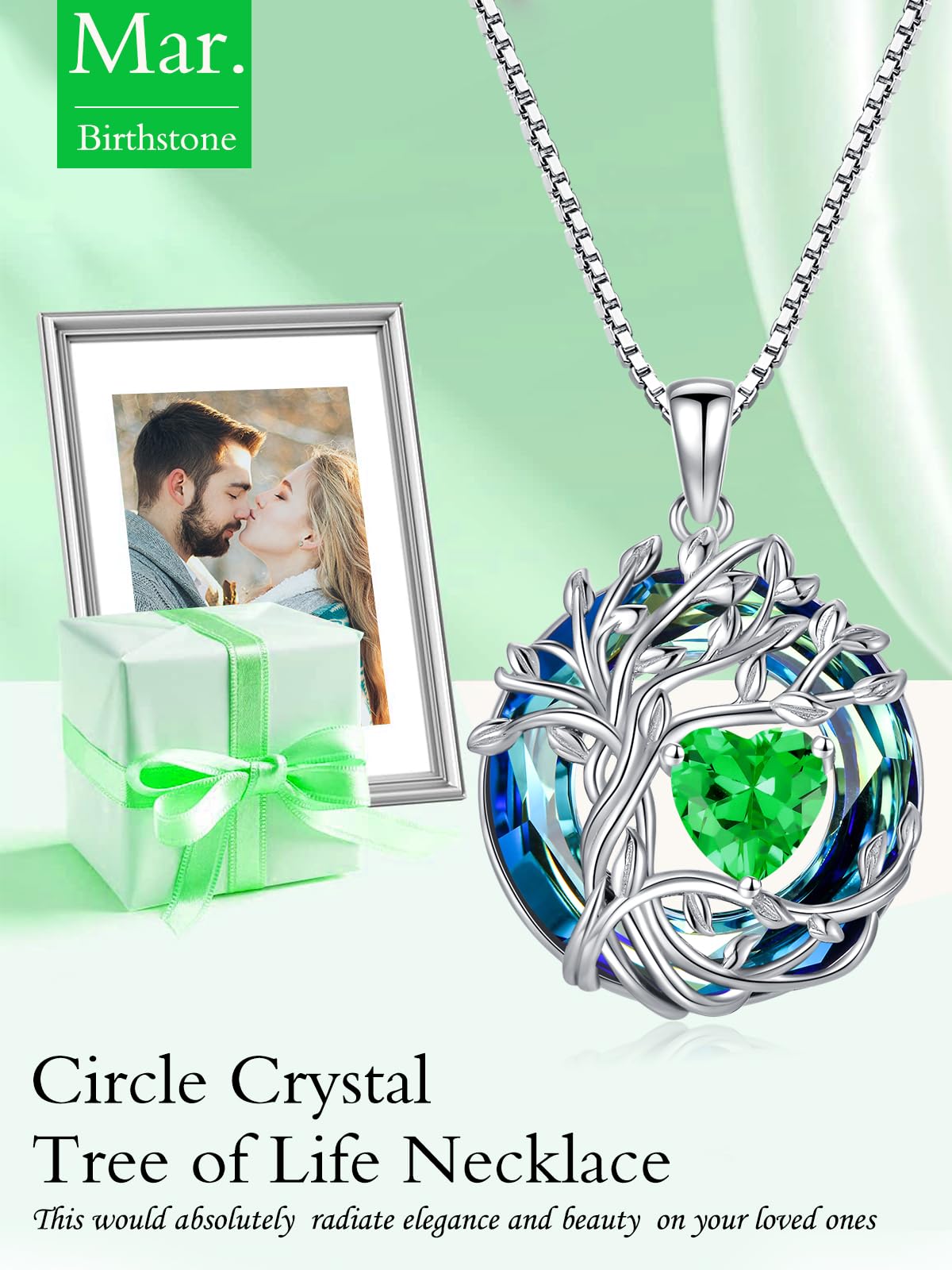 TOUPOP Tree of Life Birthstone Necklace Sterling Silver Pendant Birthstone Necklaces with Blue Crystal Anniversary Birth