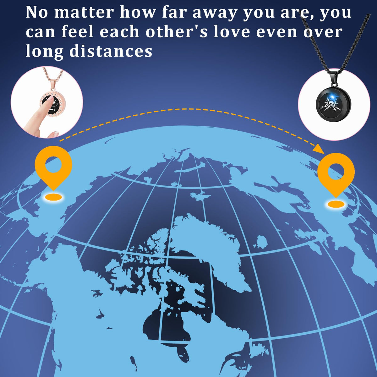 EAOYAO Long Distance Touch Necklaces,Vibration & Light up Remote Smart Matching Couples Necklace for Couples Long Distan