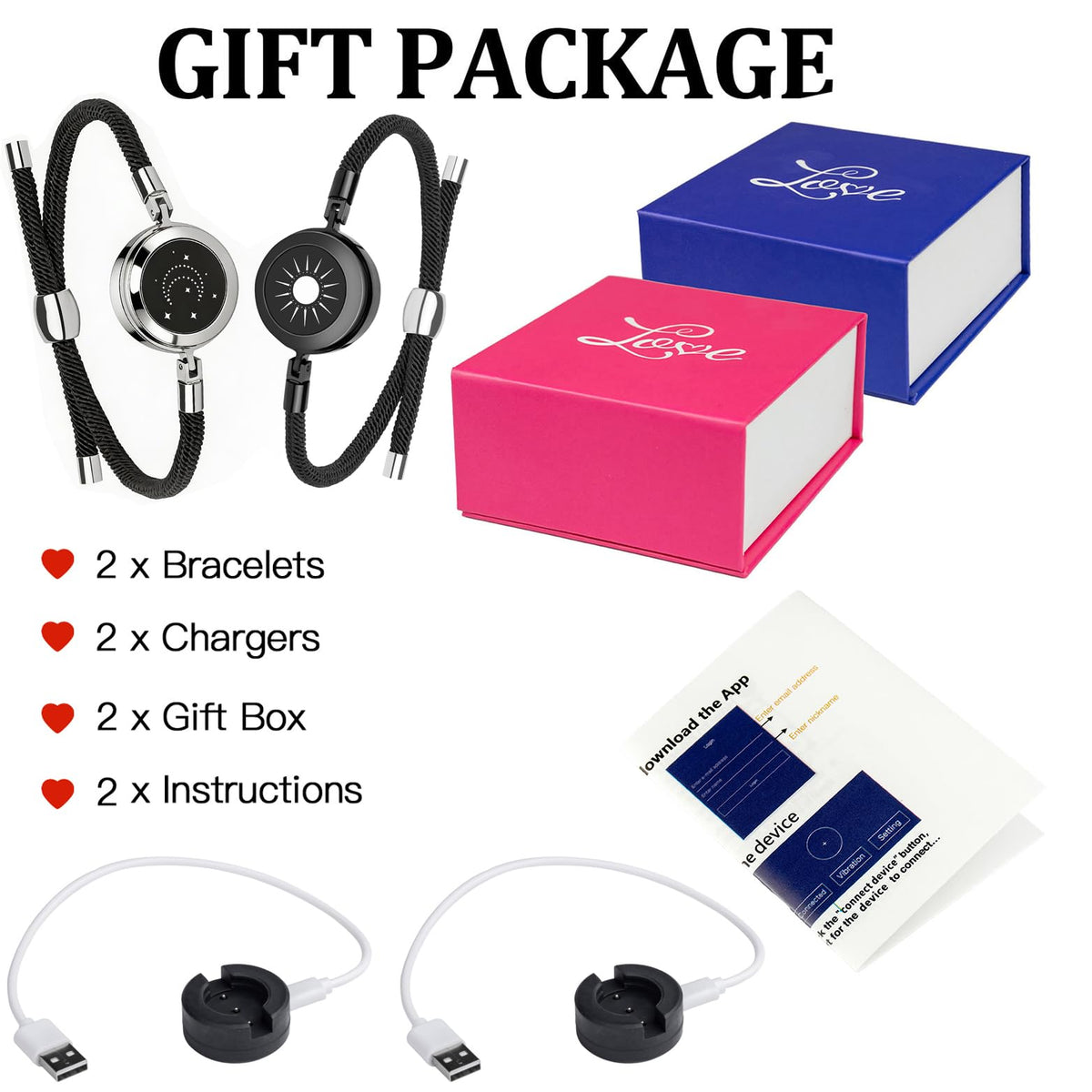 EAOYAO Long Distance Touch Bracelets, Vibration & Light up Remote Smart Matching Couples Bracelet for Couple Long Distan
