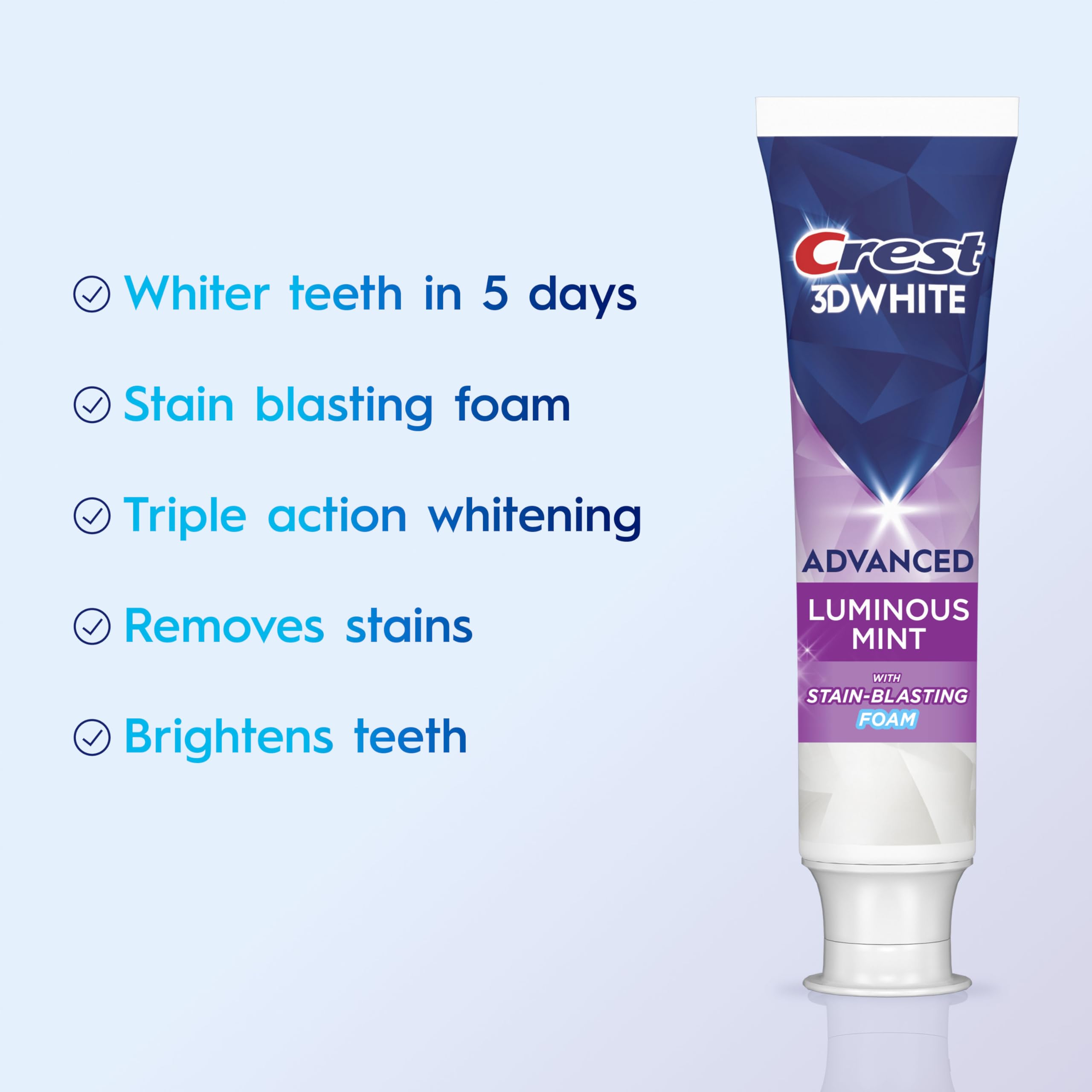 Crest 3D White Advanced, Teeth Whitening Toothpaste for Adults, 3.7 oz, 4 Pack, Cavity Protection Fluoride Toothpaste, Strengthens Enamel, Travel Size Toiletries