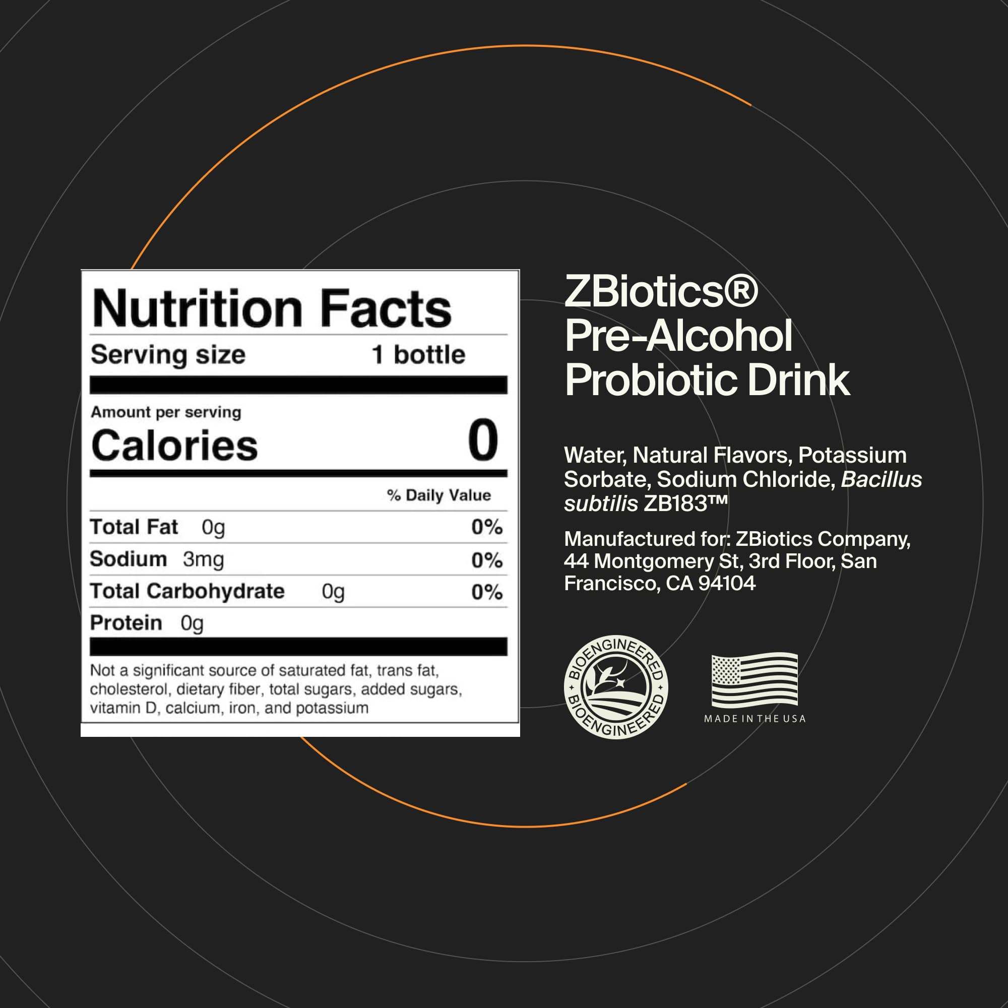ZBiotics Pre-Alcohol Probiotic Drink 3-pack featuring individual bottles of nutritional supplement for gut health support