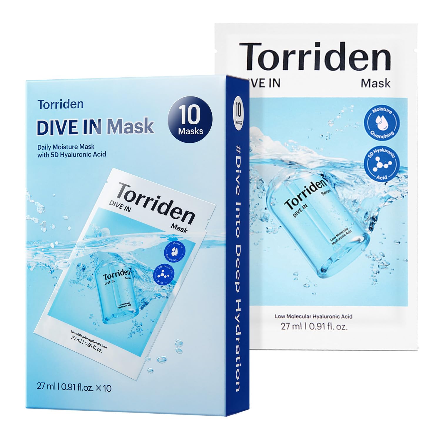 Torriden DIVE IN Hyaluronic Acid Facial Mask (10 sheets) | Deep - Product Imagery