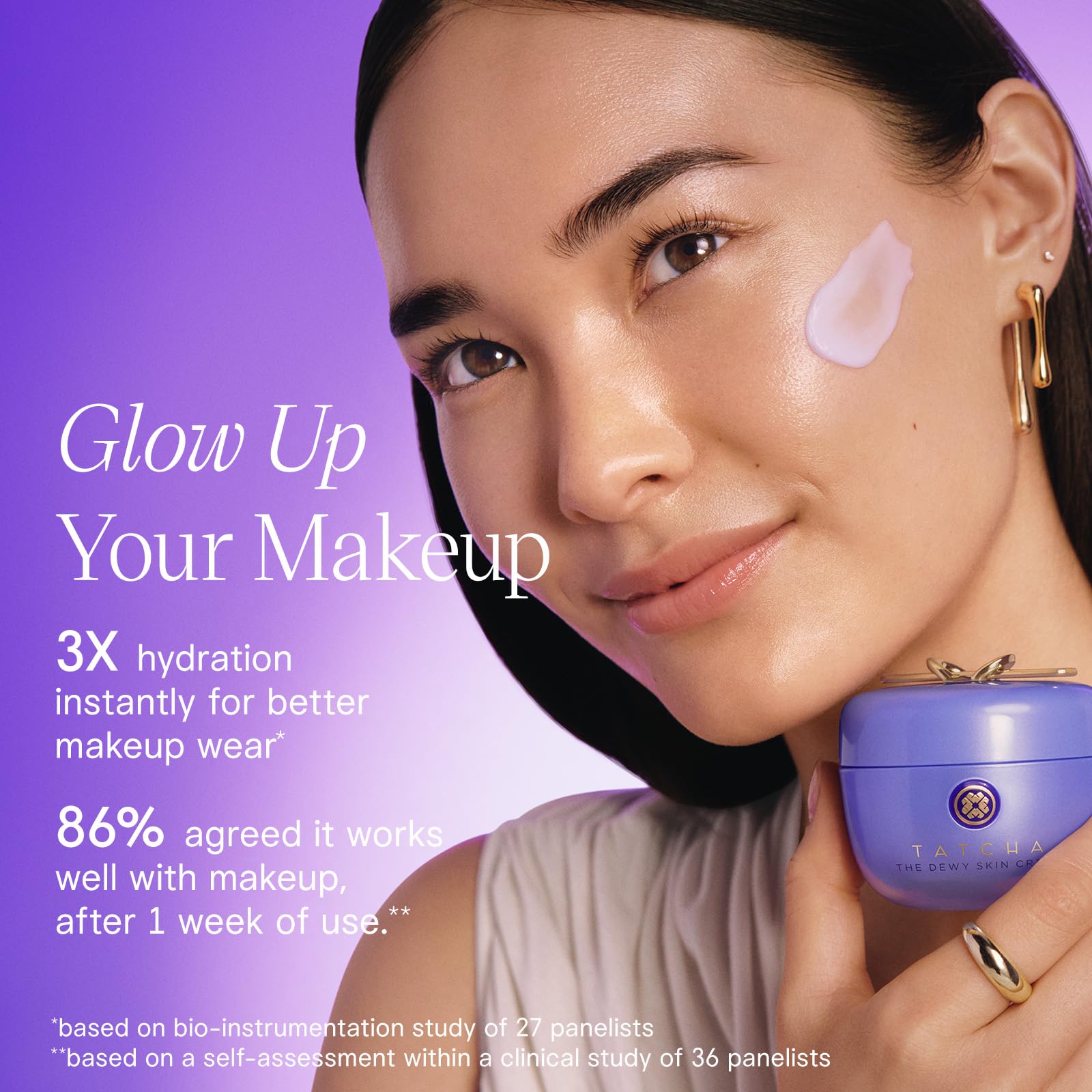 TATCHA The Dewy Skin Cream Rich moisturizer jar showing the luxurious packaging and creamy texture in a close-up shot.