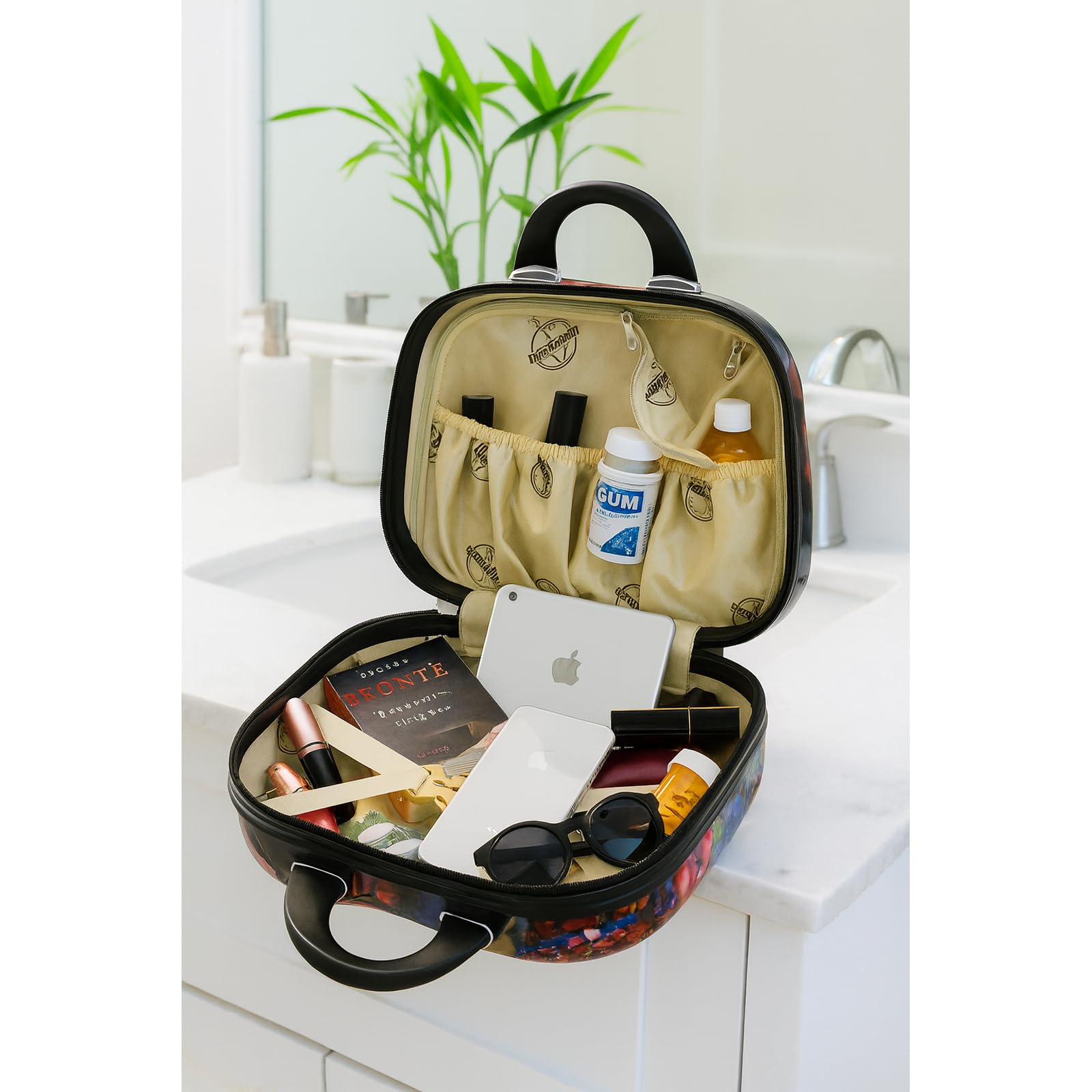 World Traveler 13-inch Paris Nights cosmetic tote bag, stylish handbag with floral design and zip closure for travel and everyday use.