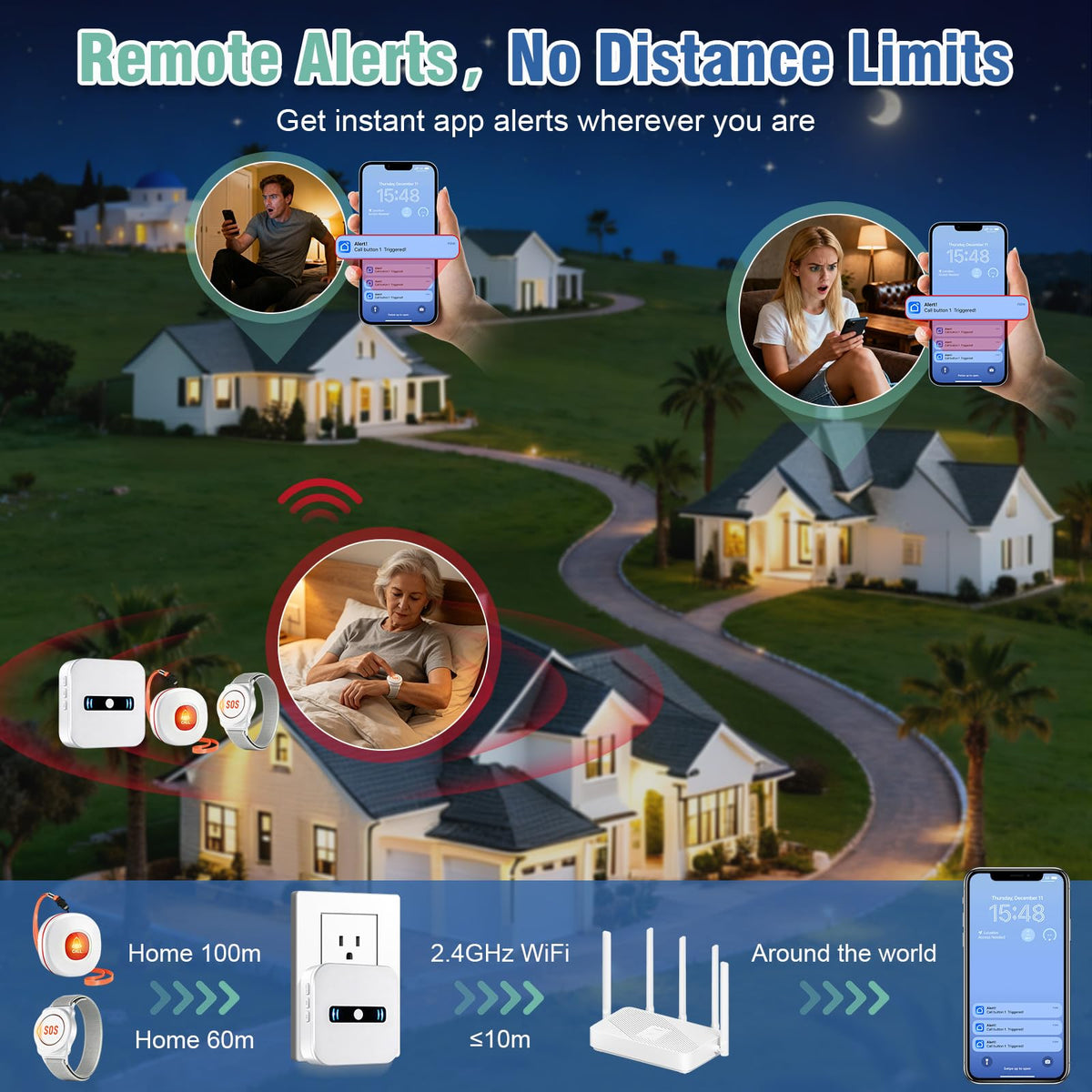 WiFi Caregiver Call Button Calls Phone 2Button 1 Wrist 1 - Daytech Official Imagery - 5