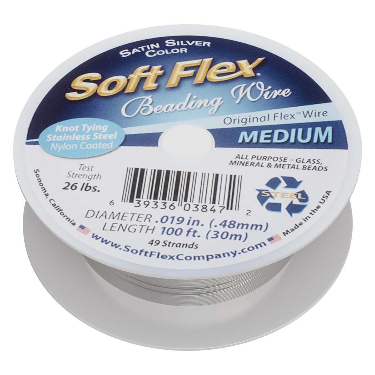 Soft Flex 49 Strand Beading Wire, Medium 0.019 Diameter, 100ft, Premium – product photo (Wire)