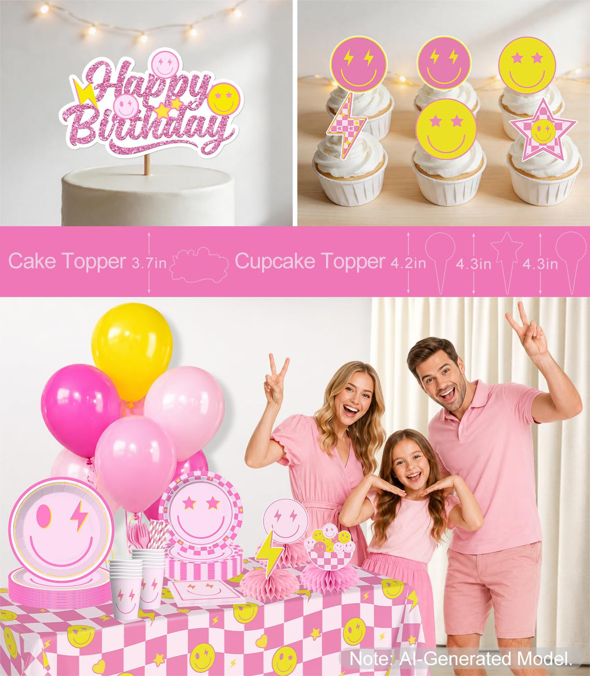 Yingoto Smiley Face Birthday Decorations, Serves 20 Guests